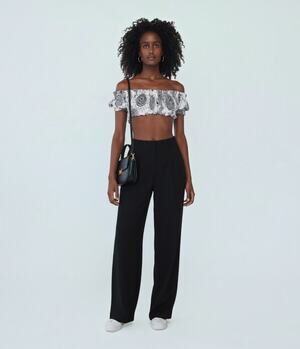 Norma Kamali Jose Top XXS NWT Black White Floral Off Shoulder Crop